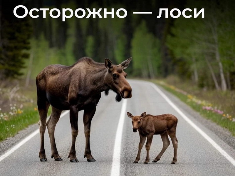 Госавтоинспекция Валдайского округа предупреждает водителей, что весной и летом в связи с миграцией животных на проезжей части появляются лоси.
